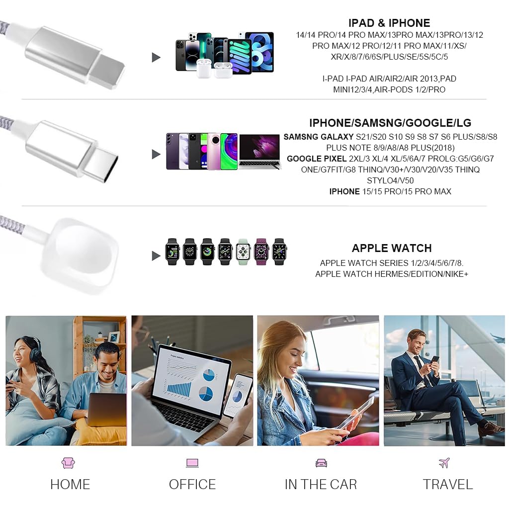 Verilux 3 in 2 PD 60W Type C Cable for Fast Charging featuring Magnetic Wireless Dock | 5.9ft Nylon Braided Design