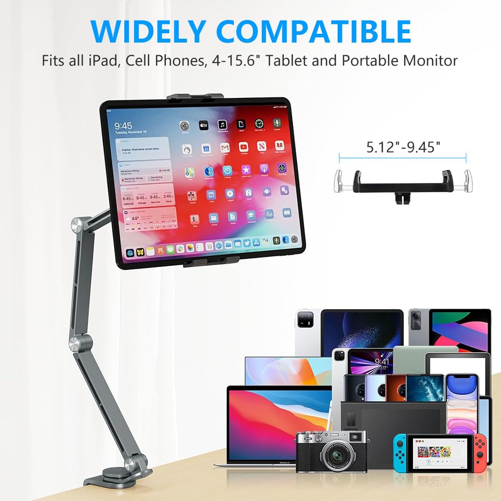 ZORBES® 360 ° Rotatable Desk Phone Stand Tablet Holder Mount, Mobile Screw Clip Metal Phone Mount, Flexible Metal Arm Design, Compatible with Tablets, Phones or 4-15.6" Device