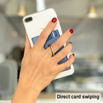 Verilux Phone Card Holder for Smartphones with 360° Rotatable Finger Ring | Blue PU Leather 10.3×6.1 cm