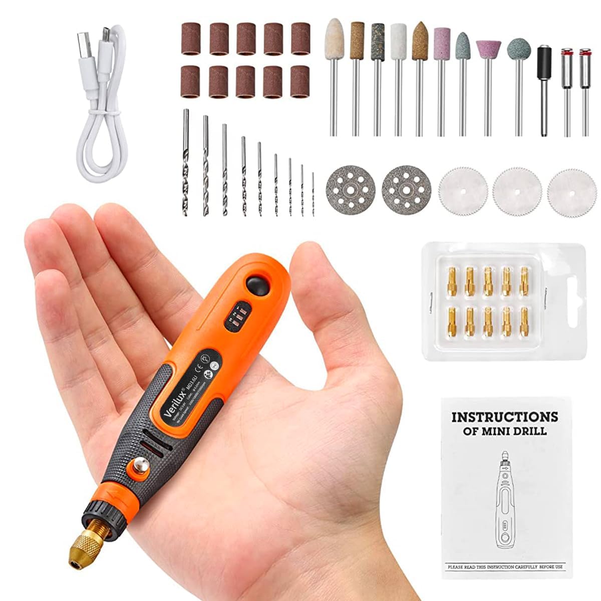 Verilux Mini Cordless Drill Machine for DIY Craft with 45pcs Kit and USB Rechargeable Design