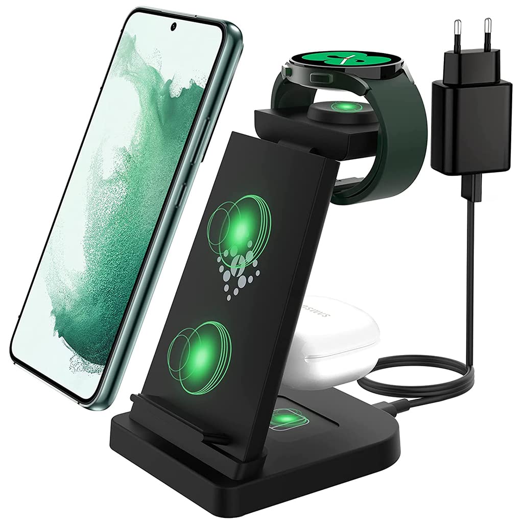 ZORBES® Charging Station for Samsung Phone, Earbuds, Smartwatch, 3-in-1 Charger Station with Power Adapter, Fast Wireless Charger Stand for Samsung