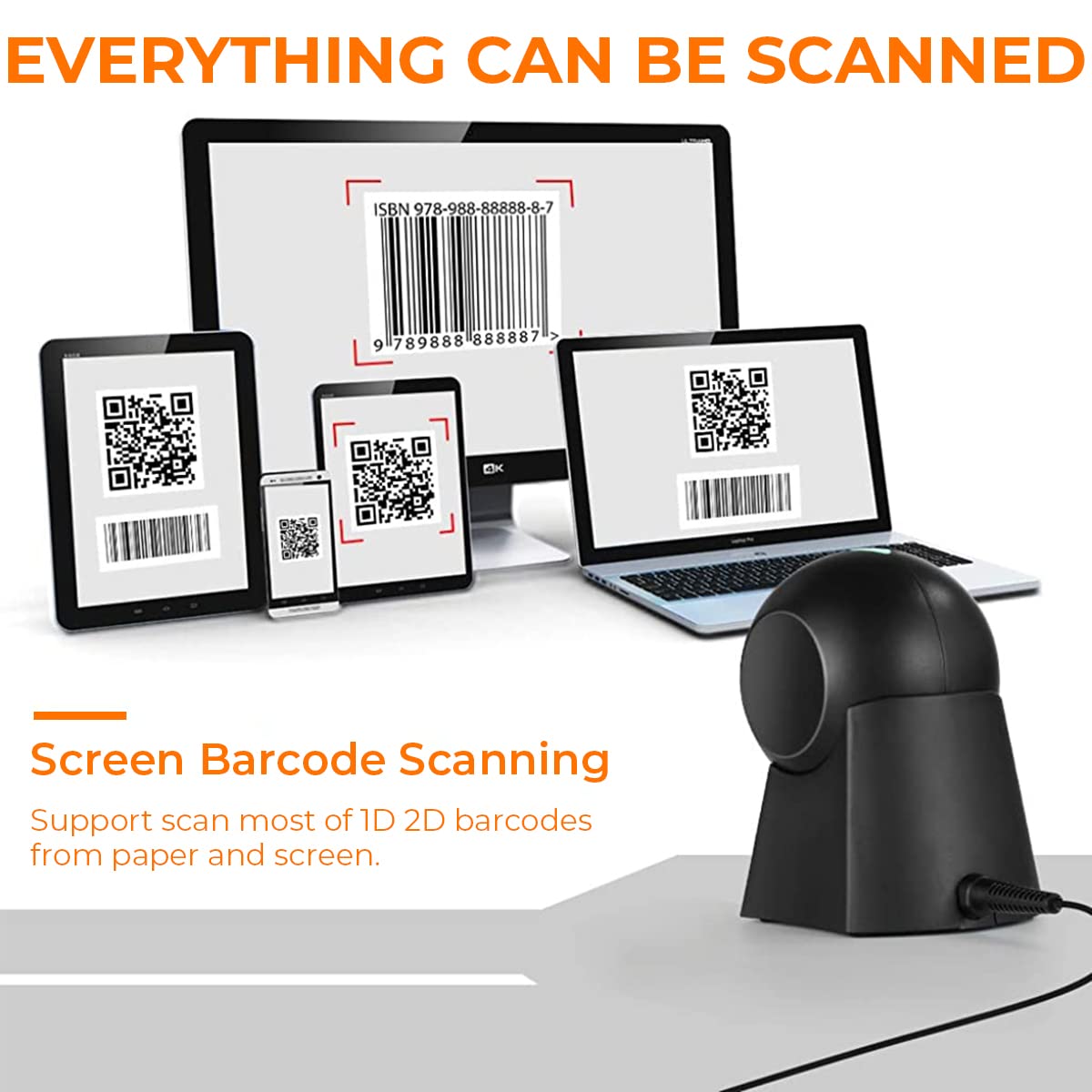 ZORBES® 2D Barcode Scanner, Symcode Omnidirectional Hands-Free Desktop Bar Code Scanner Support 1d 2D Qr Code, Automatic Sensing Barcode Machine for Supermarket Store Warehouse Factory