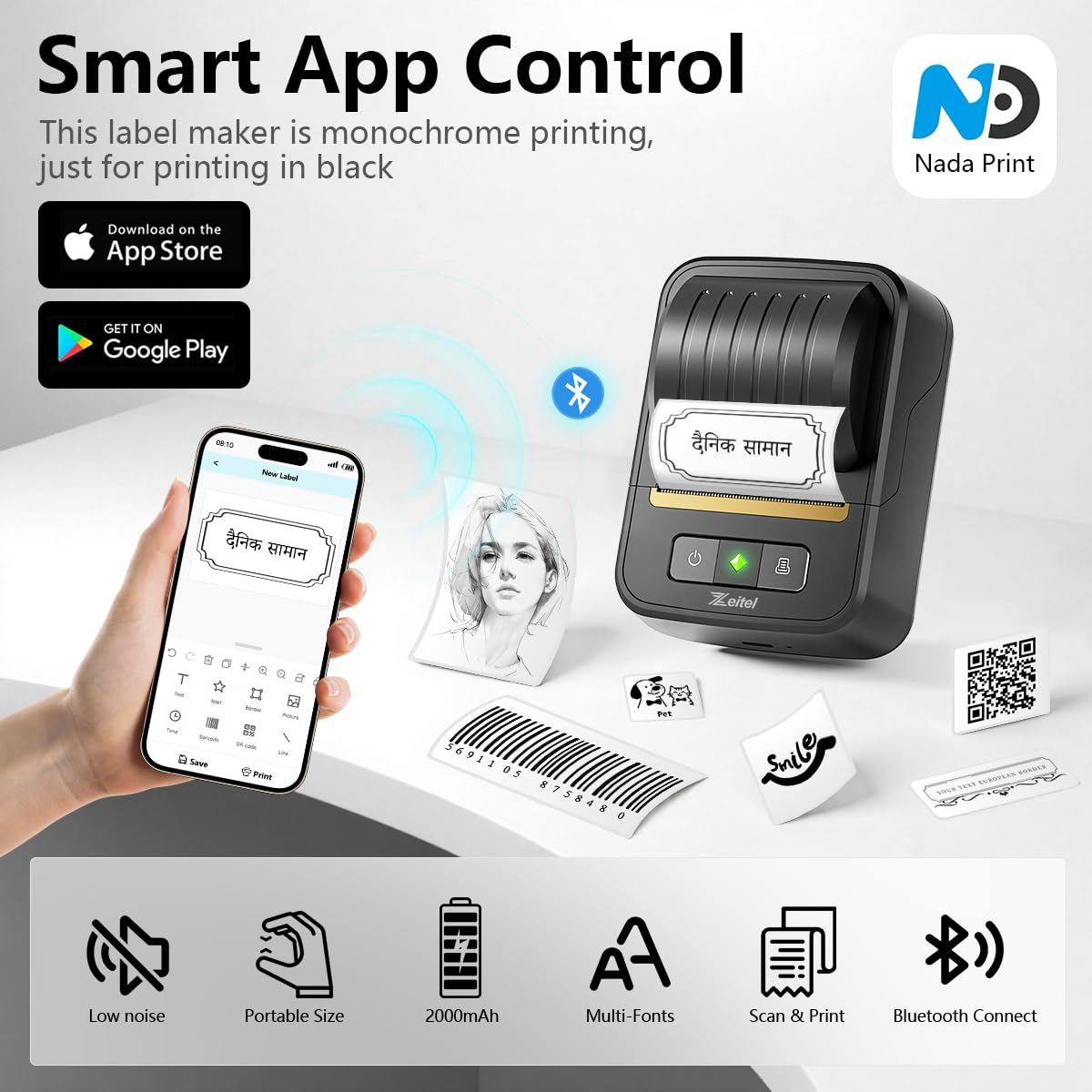 Zeitel® 40mm/s Faster Bluetooth Wireless Thermal Label Printer for Home Office
