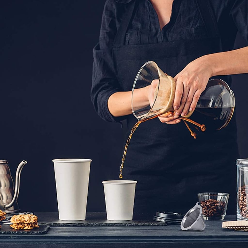 Verilux® Pour Over Filter Dripper Paperless Mess Stainless Steel One to Two Cup Maker Keeping Natural Coffee Flavour Easy to Use and Clean 3PCS