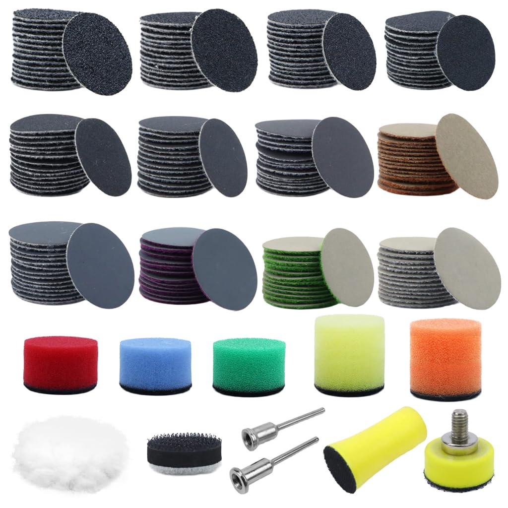 Serplex® 191Pcs Sanding Discs Abrasive Accessories Kit, 1 Inch Sanding Discs, Assorted 60 to 10000 Grit Silicon Carbide Hook & Loop Sandpaper, Sponge Polishing Pads, for Grinding, Buffing & Finishing