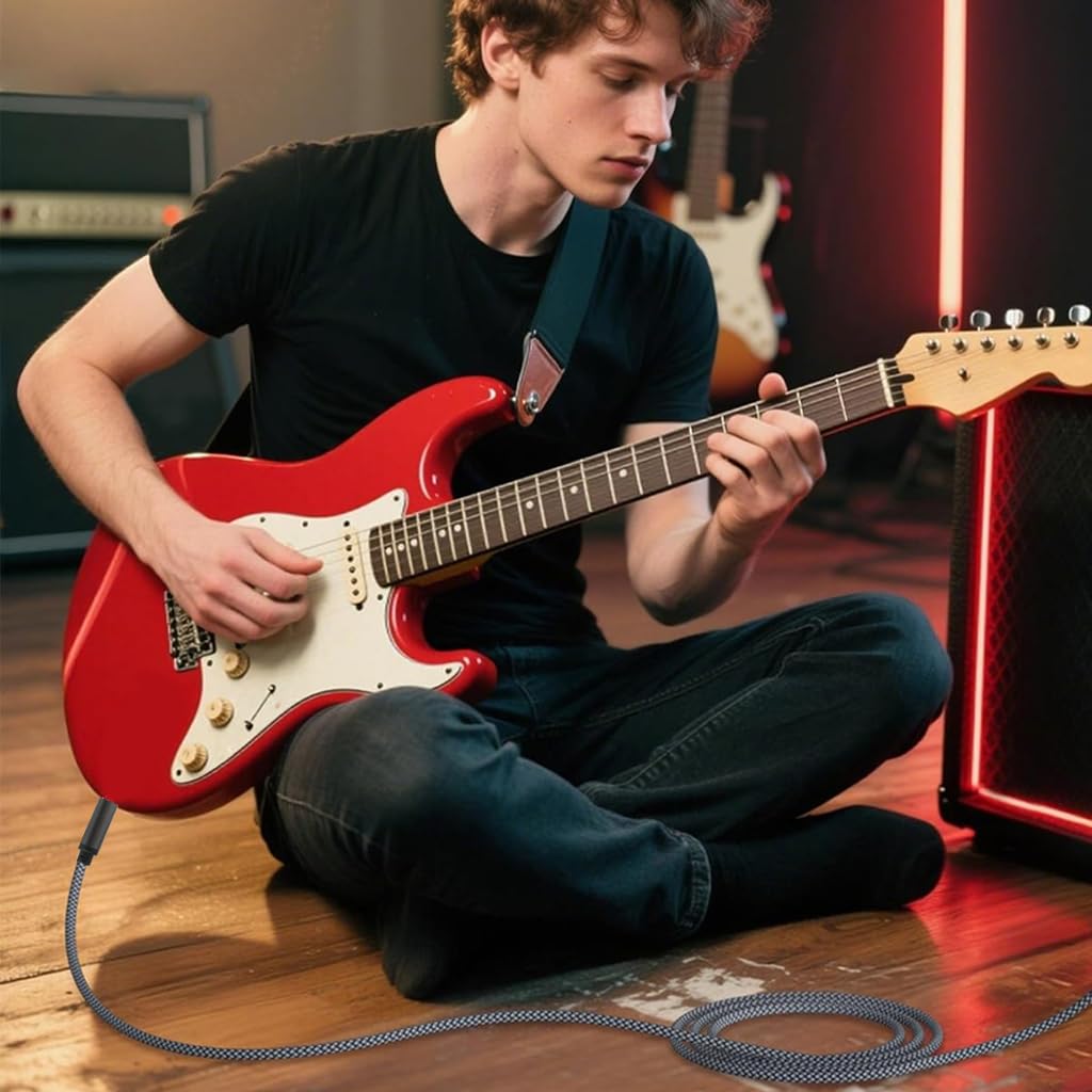 Verilux Electric Guitar Cable 9.8 ft for Amps and Basses featuring Right Angle Plug | Nylon Braided Copper Core