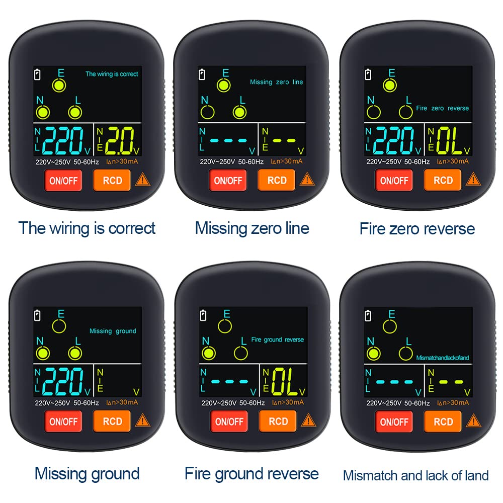 ZORBES® EU Plug RCD Socket Voltage Tester with Automatic Display Voltage and Leakage Check Battery,Powered Wall Plug for Neutral Line Wire Live Voltage