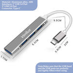 Verilux® USB Hub 3.0 for PC 4 in 1 with DC 5V2A and 4 USB High Speed 3.0 Multi USB Port for Laptop 5Gbs Transfer Speed USB Extender Multiple USB Connector for Dell, Samsung Galaxy, Surface Pro