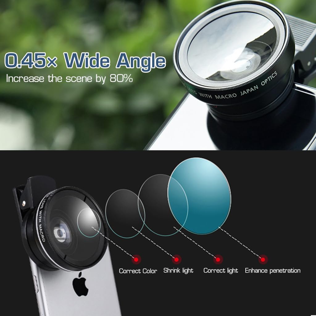 ZORBES® 0.45X Wide Angle Lens with & 12.5X Macro HD Clip-on Phone Camera Lens