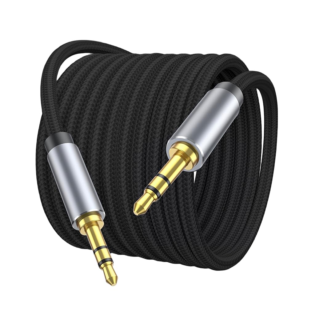 Verilux Aux Cable for Speakers with 9.8 ft Length and Gold Plated Connectors | Nylon Braided
