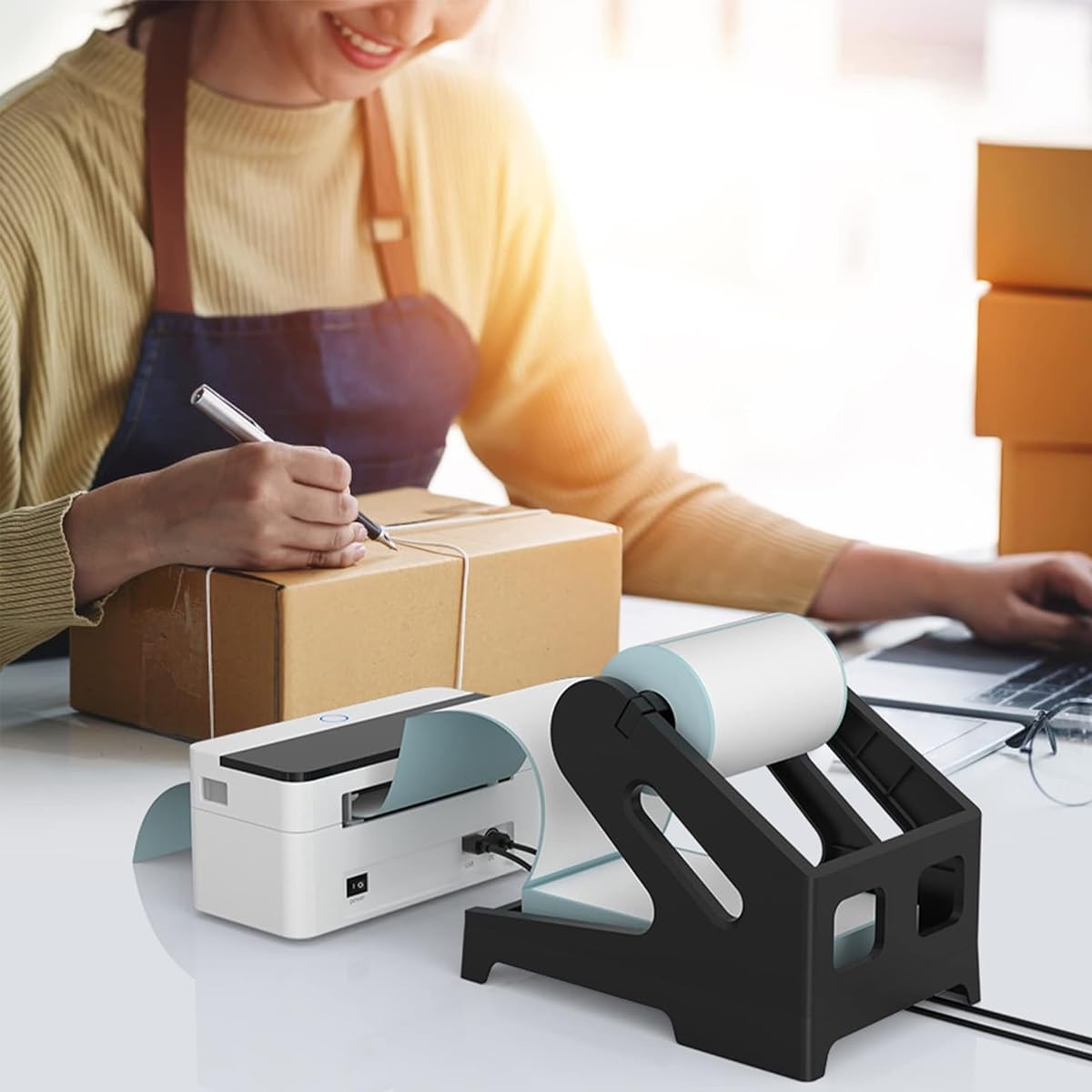 Zeitel® Label Holder Thermal Label Holder for Rolls and Fanfold Labels Shipping Label Stand Desktop Printer Accessory Supplies for Home