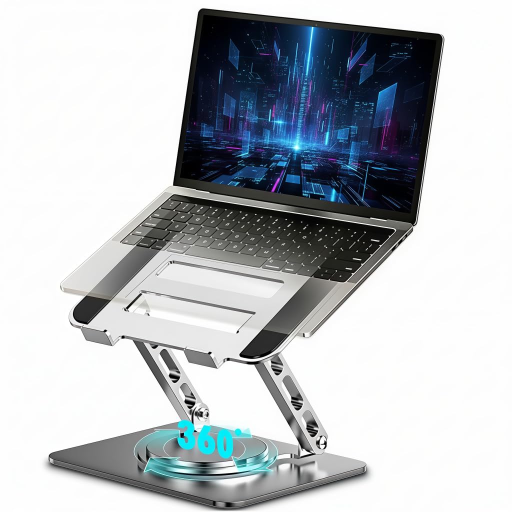 ZORBES® 360 ° Rotating Laptop Riser Stand, Carbon Steel Adjustable Laptop Holder Ergonomic Desk Support, Anti-Slip & Heat Dissipation Design, Folding Travel Notebook Stand with for Desk & Office