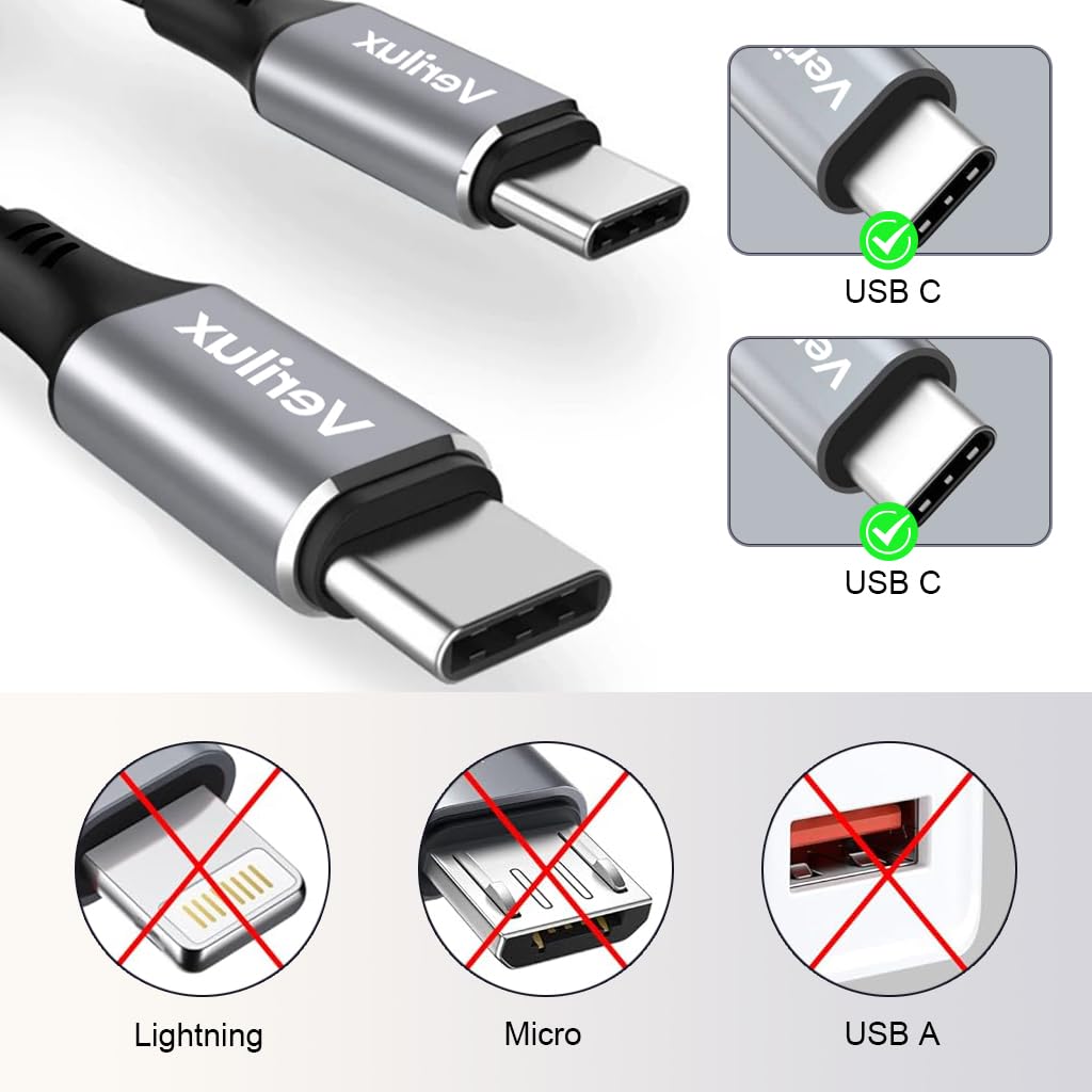 Verilux USB C Cable for Fast Charging with 60W Power Delivery and 16.4ft Nylon Braid | 3 Pack