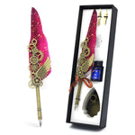 ZORBES® Red Mechanic Style Quill Calligraphy Feather Pen and Blue Ink Set with 2 Replacement Nibs and Pen Holder, Vintage Signature Fountain Pen Dip for Gift