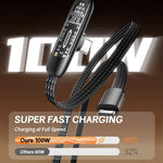 Verilux® PD 100W Type C Cable Fast Charging 6.6Ft,Right Angle C Type Charger Cable with No Tangle Flat Nylon Braid,Support 480Mbps Data Transfer for iPhone 17/17 Pro/17 Pro Max 16/15 Galaxy S25/S24