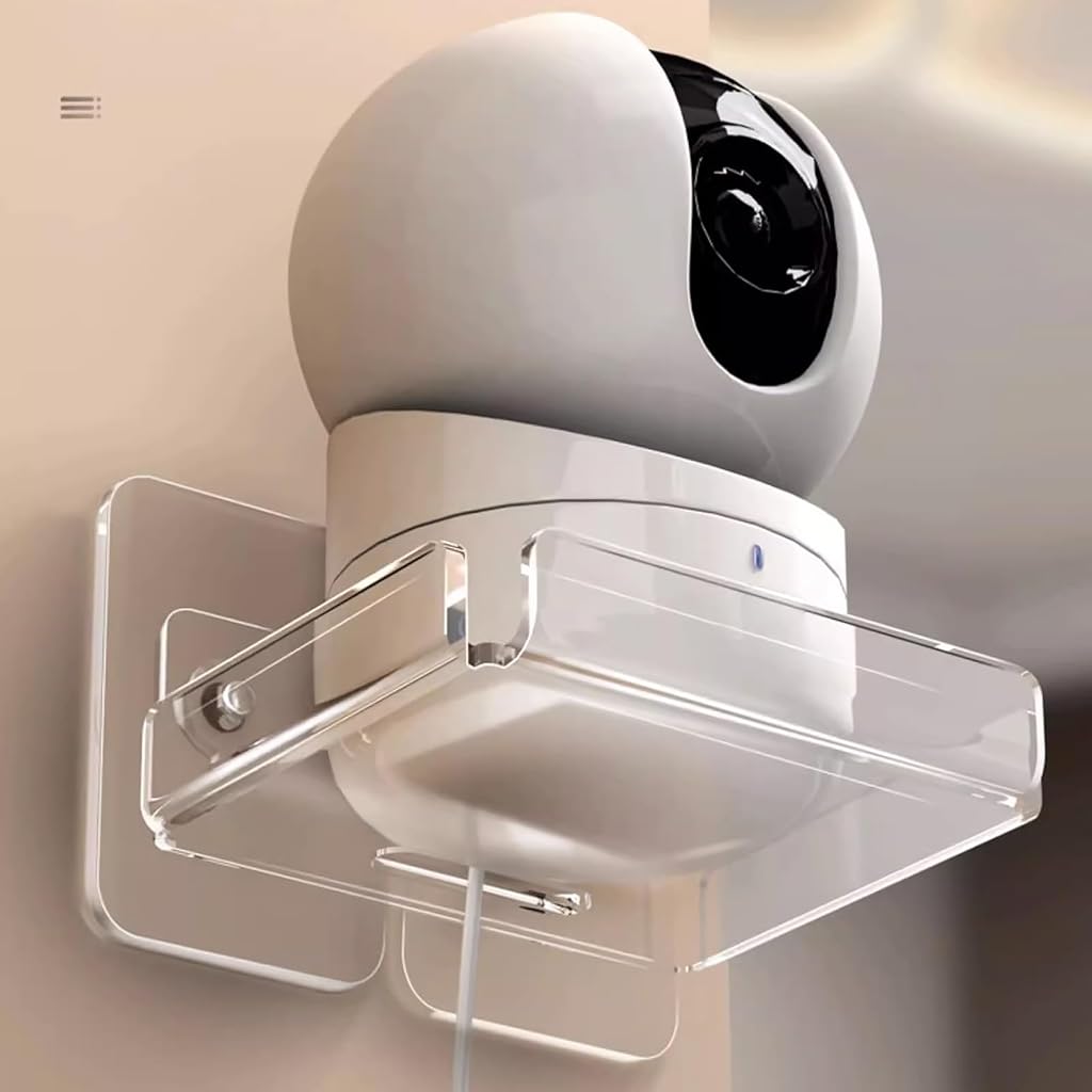 ZORBES® Wall Mounted Security Camera Holder Tray, Clear Acrylic No Drill Wall Baby Monitor Mount with Cable Open, 10x10.5cm