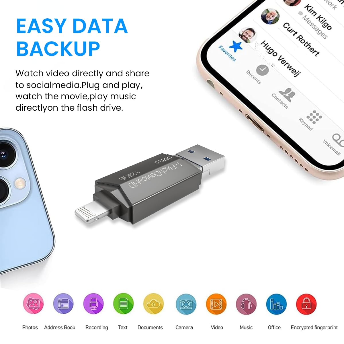 Verilux Pendrive 128GB with USB Light‑ning and Micro USB Ports featuring Metal Body | High Speed Data Transfer for iPhone Android and PC