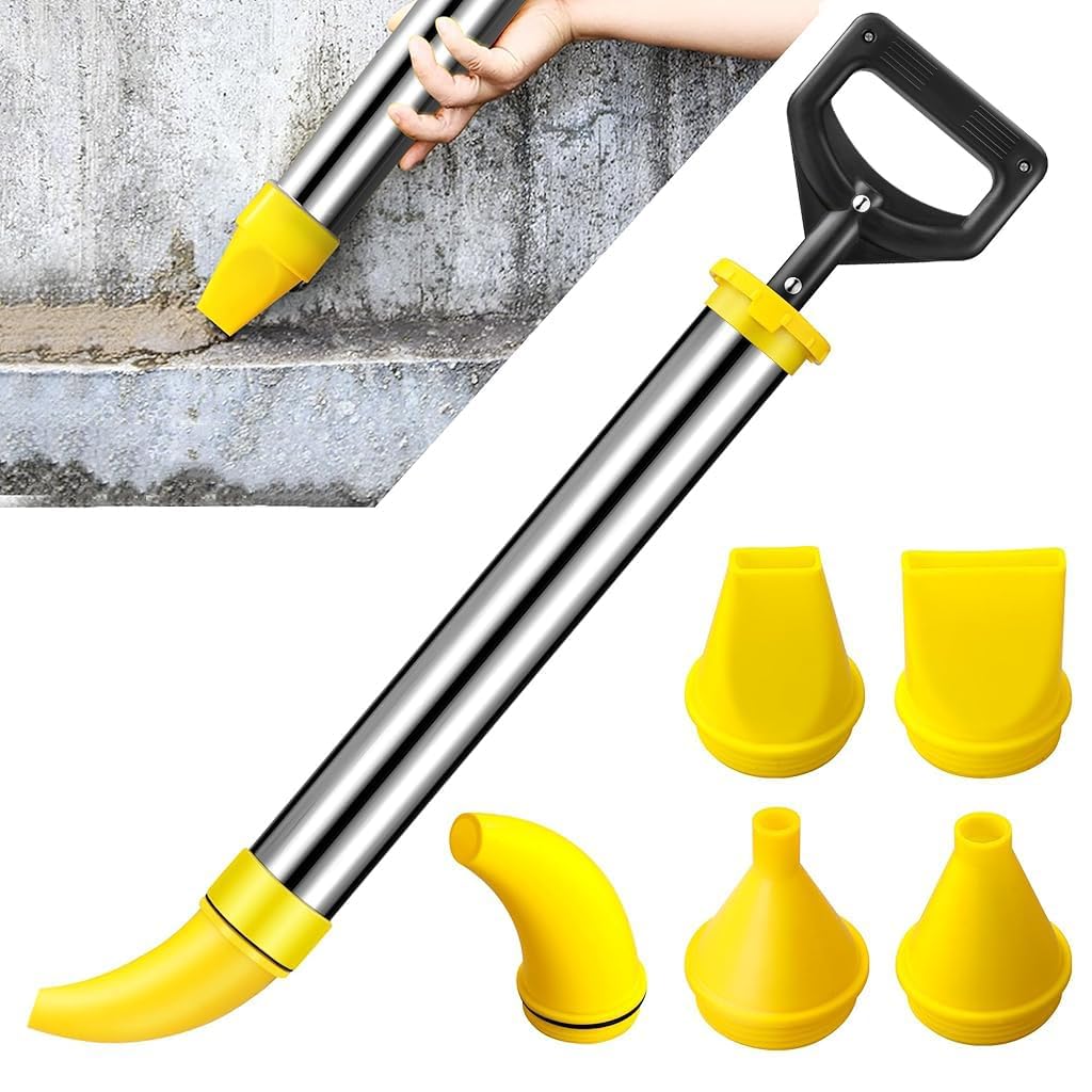 Serplex® Manual Cement Mortar Grouting Gun with 5 Nozzles, Stainless Steel Caulking Gun for Tile Grout, Wall Crack Repair, Door & Window Sealing, Construction Grout Applicator Tool