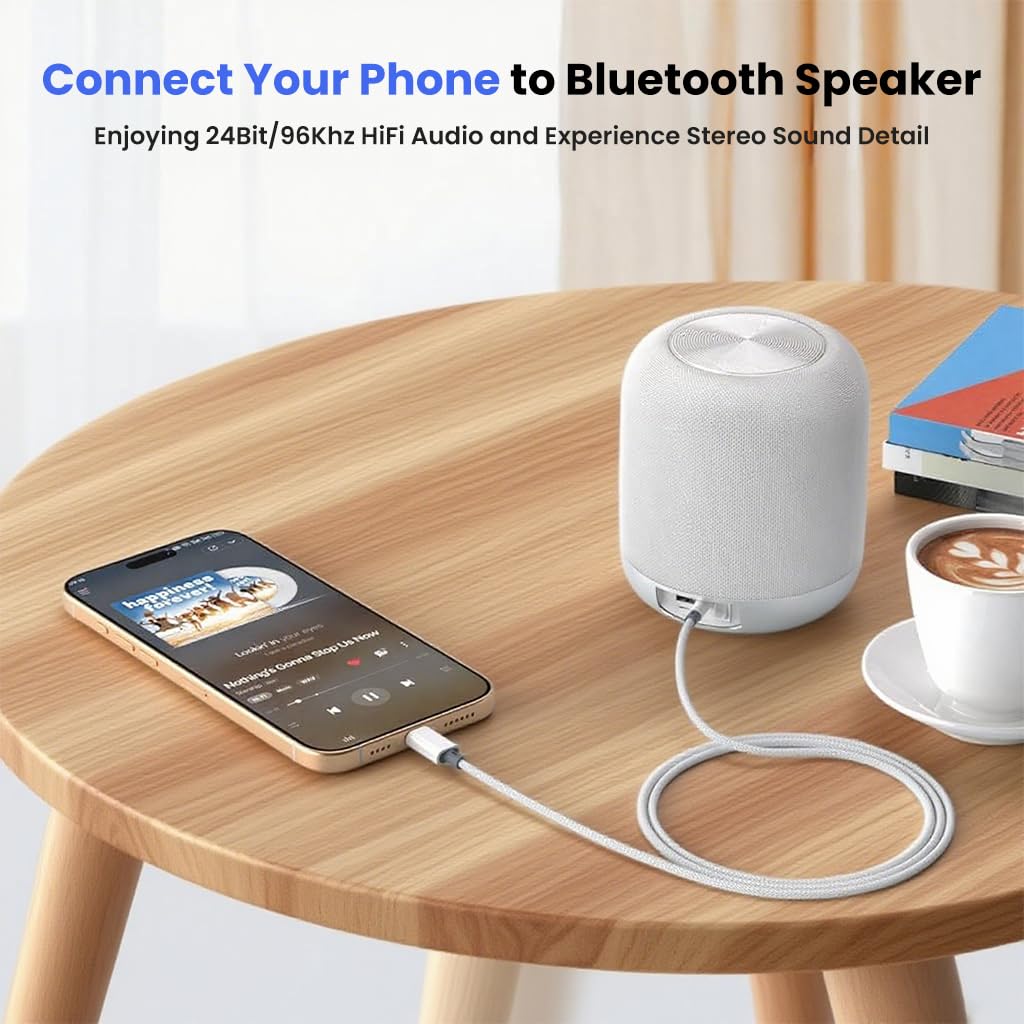 Verilux USB C to 3.5mm Audio Cable for Car and Home Use with 1.2m Length featuring 24Bit DAC Chip | Aluminum Alloy and Nylon Braided Design