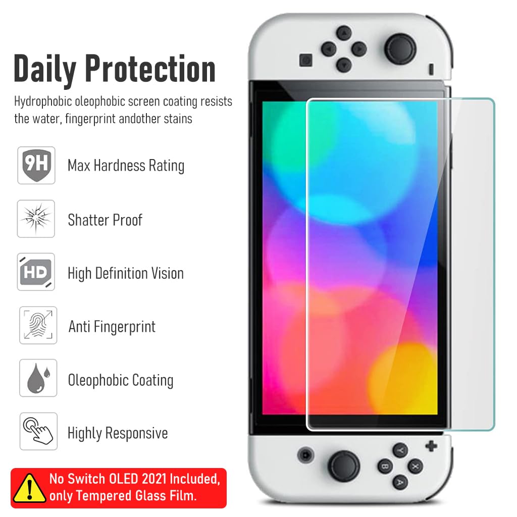 ZORBES® Tempered Glass Film for Switch OLED 2021, Anti-Scratch HD Tempered Glass Film Screen Protection HD Anti-Glare Protection Film for Switch OLED 2021, 3pcs, No Switch OLED 2021 Included