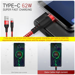 Verilux USB to Type C Cable 10ft for Fast Charging and Data Sync | Nylon Braided 62W