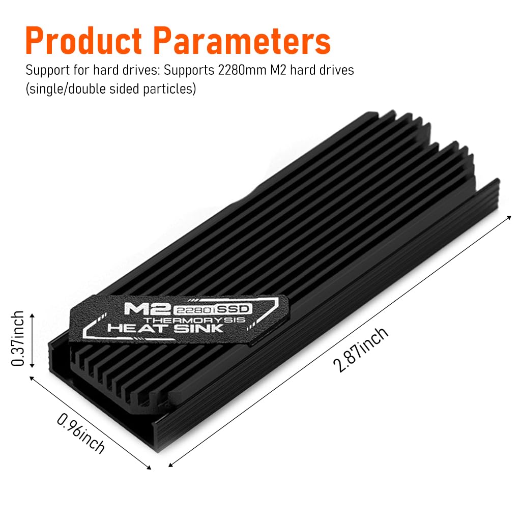 Verilux® M.2 SSD NVMe Heat Sink heatsink M2 2280 SSD Hard Disk Aluminum Heat Sink with Thermal Pad for PCIe SATA M2 ssd PC thermal radiat, Black