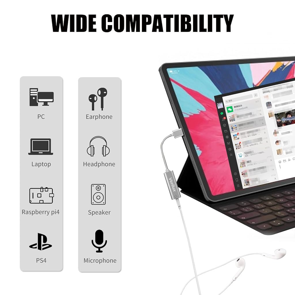 Verilux usb type c to audio 3.5 mm headphone jack earphone connector