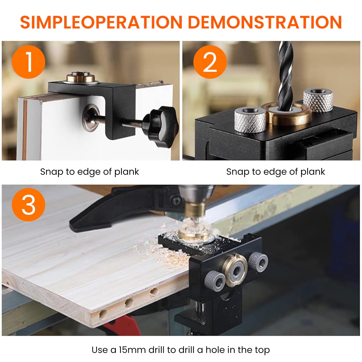 Serplex® 3 in 1 Dowel Jig Drill Kit, Woodworking Dowel Drilling Guide Set with 8/10/15mm Hole Dowel Pins, Adjustable Pocket Hole Jig Kit with Positioning Clip Adjustable Drill Guide Puncher Locator