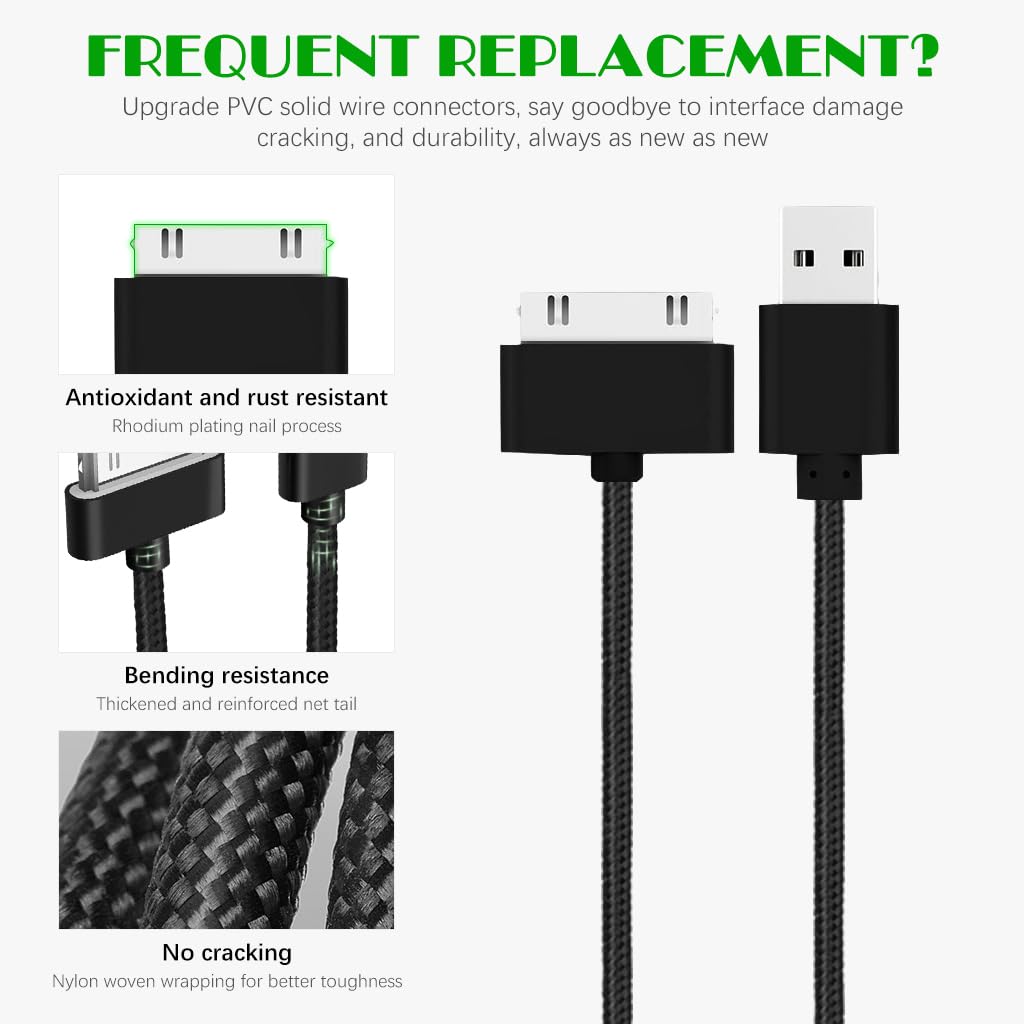 Verilux 30 Pin to USB Charging Cable for iPhone and iPad featuring Nylon Braided 6.6 ft Length | Fast Data Sync