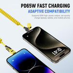 Verilux 4 in 1 Type C Cable for Fast Charging with PD65W and Spring Coiled Design | 480Mbps Data Transfer