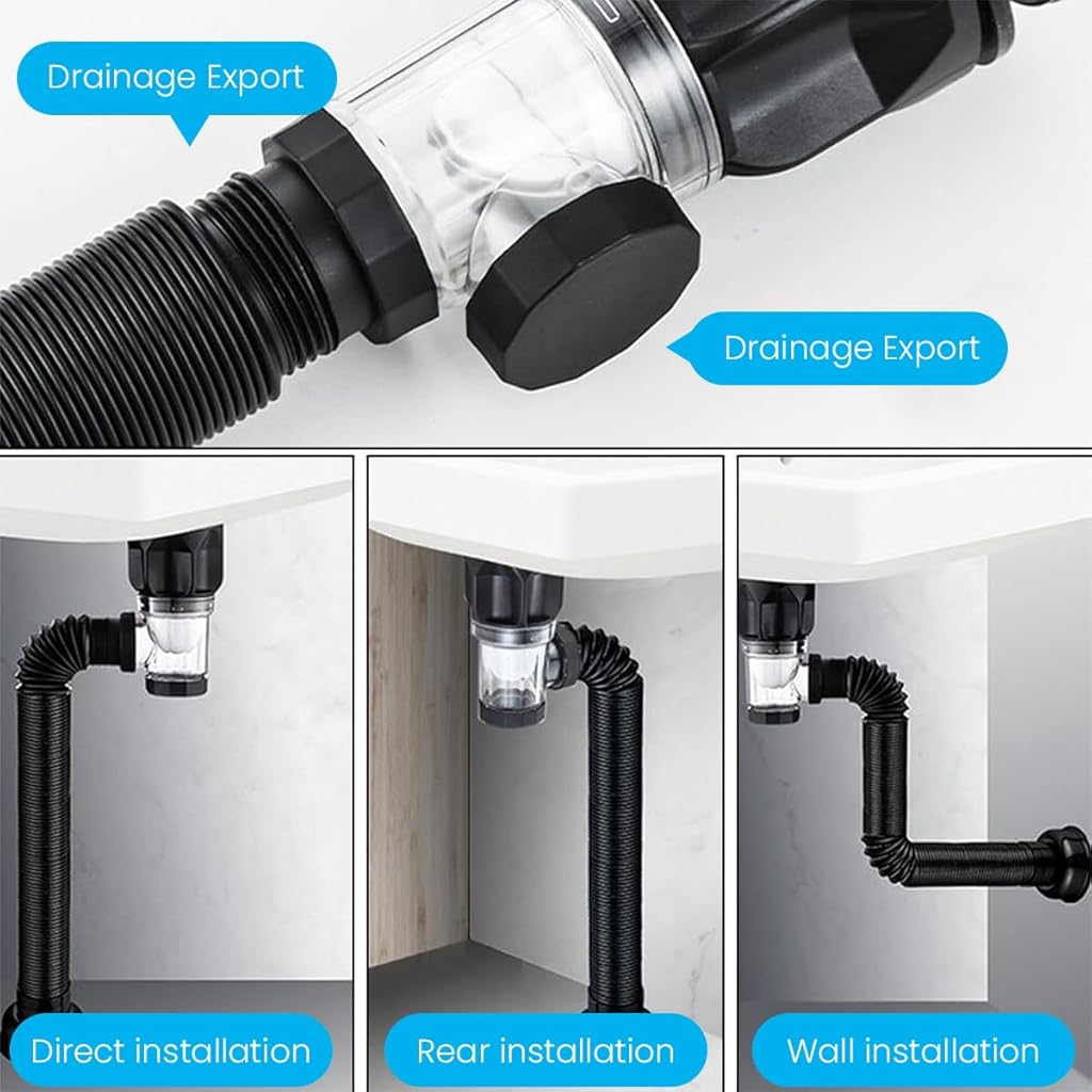 Serplex® Flexible Drain Pipe Wash Basin Sink Drain Hose PVC Water Pipe Vessel Sink Extension Fits for 3-4.5 cm Hole,Flex-drain Kit with Flexible & Expandable P-trap