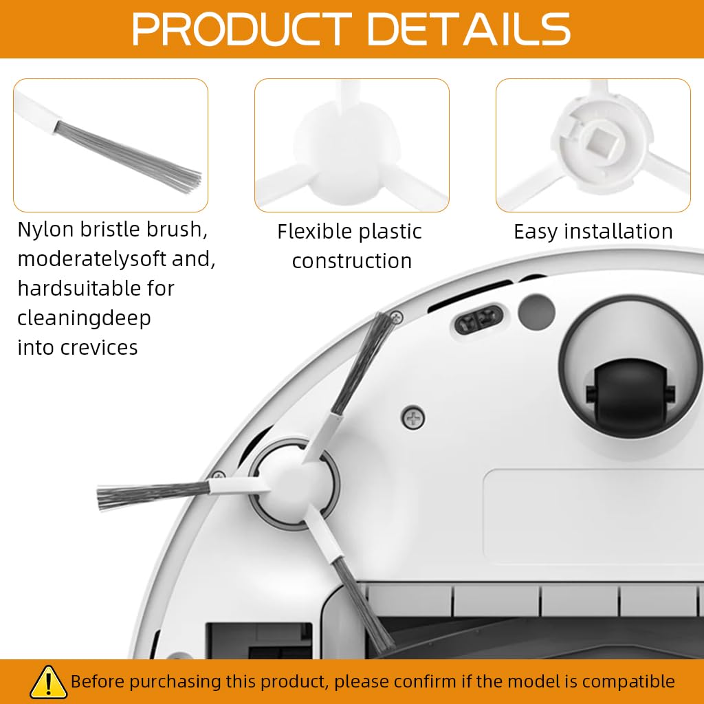 Verilux® 3pcs Replacement Side Brushes for Dreame L10s Ultra Robust Nylon Bristle Side Brushes Spare Side Brushes