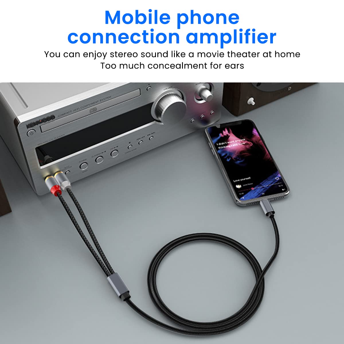 ZORBES® USB C to RCA Cable,Type C to RCA Cable 2-Male RCA to USB C Cable Braided USB C to RCA Stereo Cable RCA Cable (3.9ft/1.2m),Grey