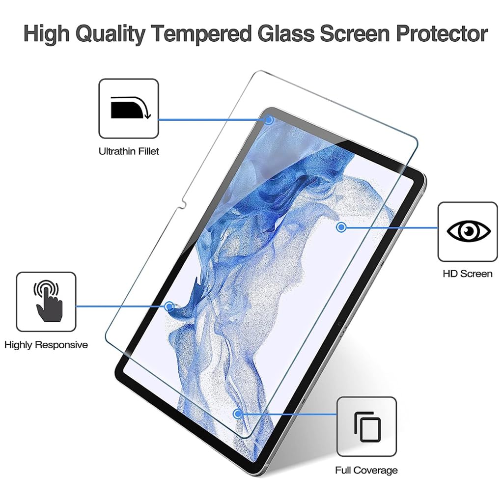 ZORBES® 2 Pack Tempered Glass Screen Protector for Samsung Galaxy Tab S7 2020/Galaxy Tab S8 2022/Galaxy Tab S9, Tempered Glass Screen Guard HD Anti-glare 9H Hardness Tempered Glass Film, 11 Inch