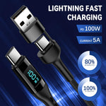 Verilux 2 in 1 Type C Cable with 100W Fast Charging and LCD Power Display | 3.9Ft Nylon Braided