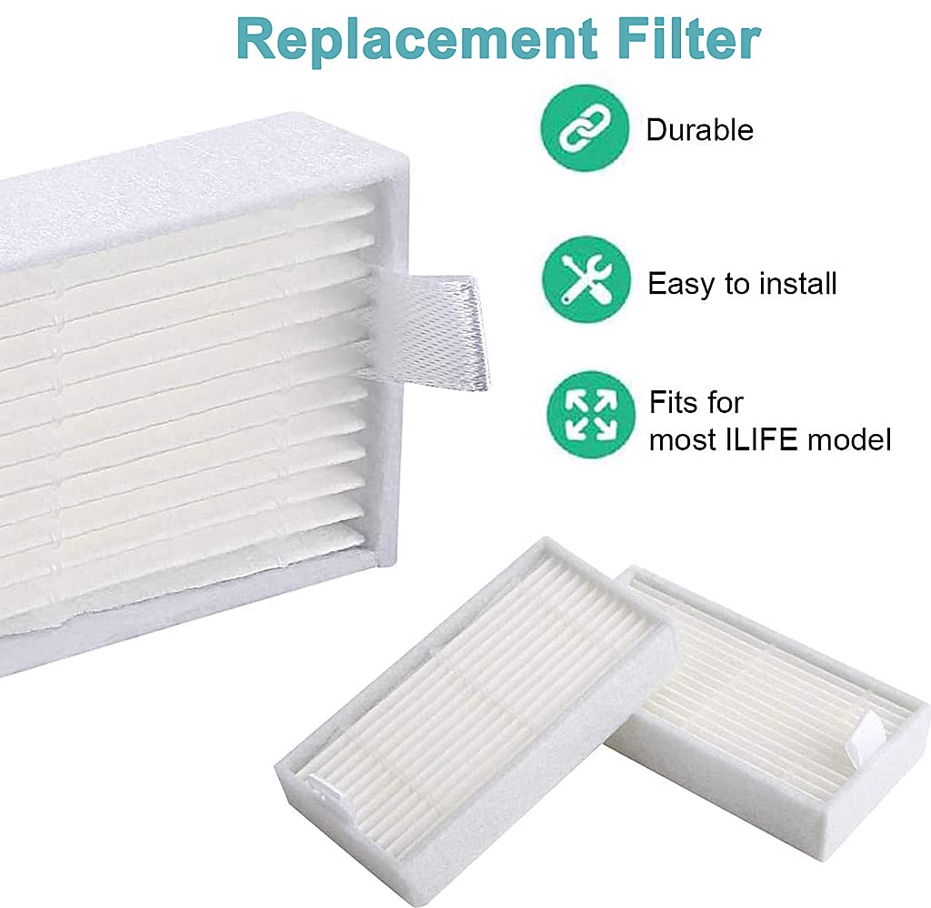 Verilux Vacuum Filter Kit Replacement for Robotic Vacuum ILIFE V3 V3S V5s V5 Pro Robot Vacuum Cleaner 4 Filters and 4 Side Brushes and 1 Primary Filter