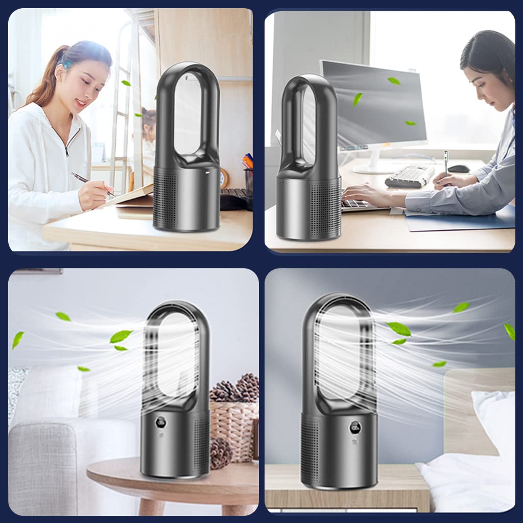 ZORBES® Desk Fan, 6 Speed modes Rechargeable Bladeless Fan with LED Power Display, Stylish 13 Inch Table Fan, USB Portable Fans for Home Office Bedroom, Black