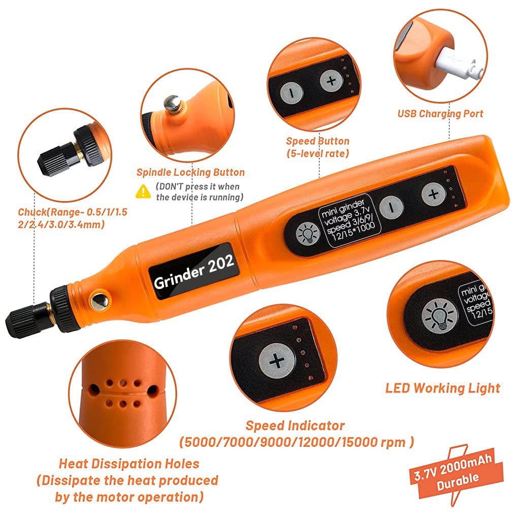Verilux Mini Grinding Machine, Electric Cordless Rotary Tool, 3.7V Mini Rotary Tool Kit for Handicraft with 55pcs Sanding Accessories, 3 Rotating Speed Adjustable USB Charging Power Rotary Tool for Polishing