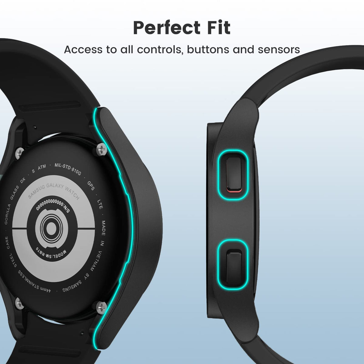 Verilux Black PC Matte Cover Case for Samsung Galaxy Watch 4 44mm with HD Screen Guard