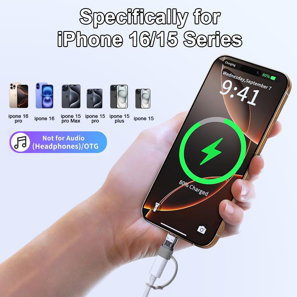 Verilux Type C to Lightning Connector for iPhone and iPad featuring 480Mbps data transfer | with lanyard holes