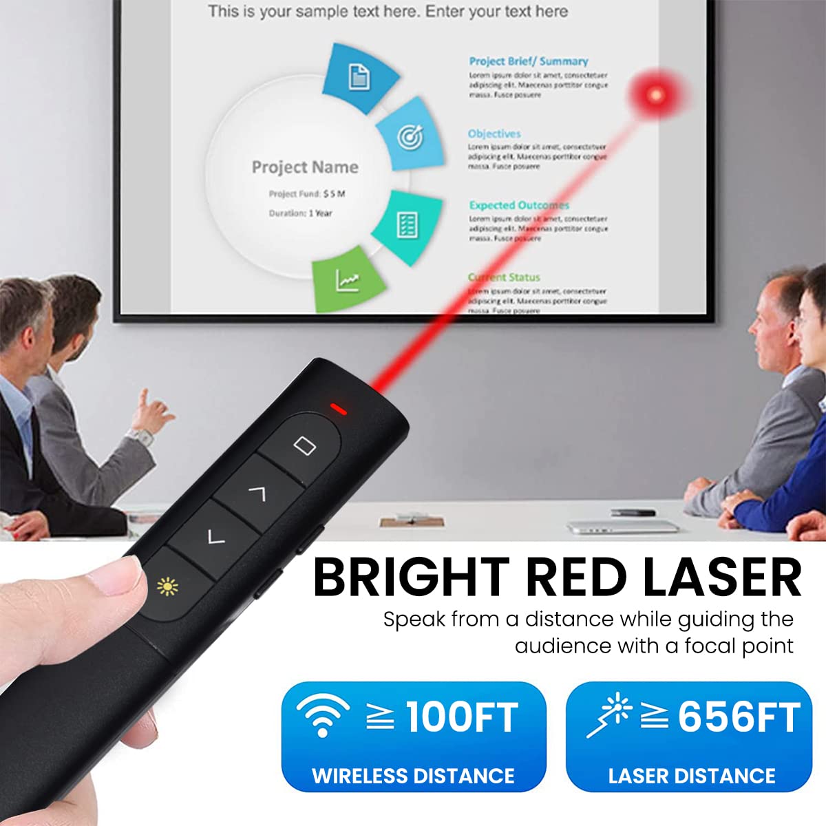 Verilux Pointer for Presentation with 2 in 1 2.4GHz Receiver USB Rechargeable Wireless Presenter Remote with Laser Pointer Presentation Clicker Volume Remote Control for Keynote/PPT/Mac/PC/Laptop