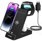 ZORBES® Charging Station for iPhone, for Airpods, for iwatch, 3-in-1 Charger Station with Power Adapter, Fast Wireless Charger Stand for 14/13/12/11/iPhone X/SE Series, Airpods, AirPods Pro, iwatch