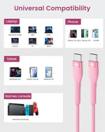 Verilux Type C to Type C Cable for Fast Charging and Data Transfer 6.6ft with Silicone Coating | Pink