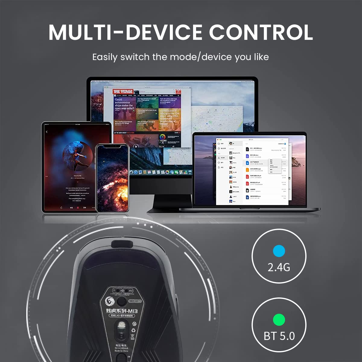 Verilux Bluetooth Wireless Mouse with 700mAh Rechargeable Battery and Dual Mode BT 5.0|2.4G