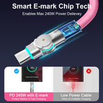 ZORBES® 240W Type C Cable Fast Charging with LED, 9.8Ft 180 Degree No Tangle PVC C Type Charger Cable with 480Mbps Data Transmission USB C for iPhone 17/17 Pro/17 Pro Max/16/15, Galaxy S25/S24, Pink