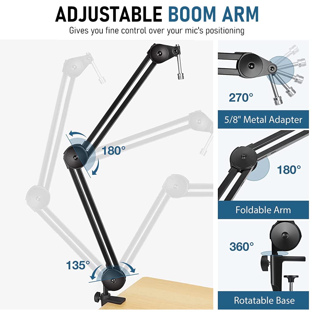 ZORBES® Mic Stand Microphone Stand Heavy Duty Desk Mic Arm Stand with Adapter, Adjustable Suspending Microphone Arm Stand for Recording Studio, Livestream, Gaming Streaming Podcasting