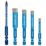 Serplex® 5Pcs Diamond Drill Bit 6-12mm Diamond-Coated Core Bits with 8mm Twist Drill, 1/4 Inch Hex Shank, 5/16" 1/4" 3/8" 1/2" Dry Tile Drill Bit Set for Porcelain Tile Ceramic Stone Granite Marble