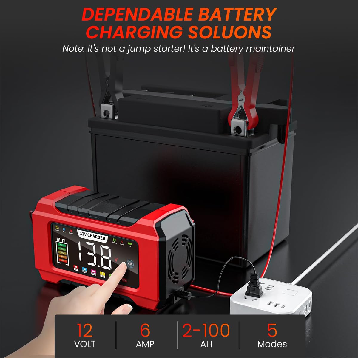 Verilux Car Battery Charger 12V for 2–100Ah Lead Acid Batteries with 9 Stage Auto Charging & LCD Display