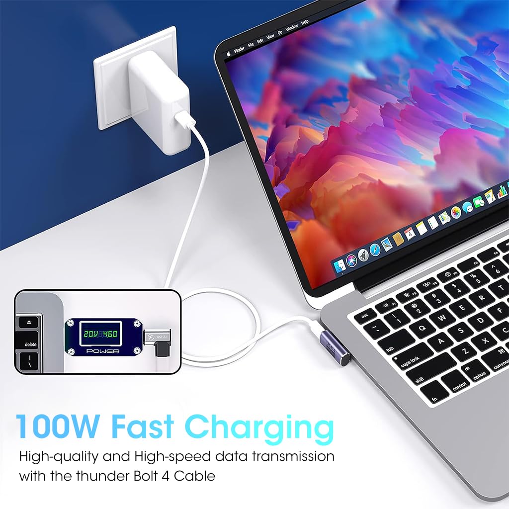 Verilux USB C Right Angle Adapter with 40 Gbps Data, 100W PD and 8K 60Hz Video | Thunderbolt 3/4 Compatible