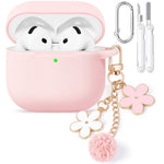 ZORBES® Compatible with AirPods 4, Fashion Silicone Earbud Case Cover with Charm Chain & Pom Pom Protective Anti-Scratch Case Skin Cover with Carabiner & Cleaning Pen, Support Wireless Charging
